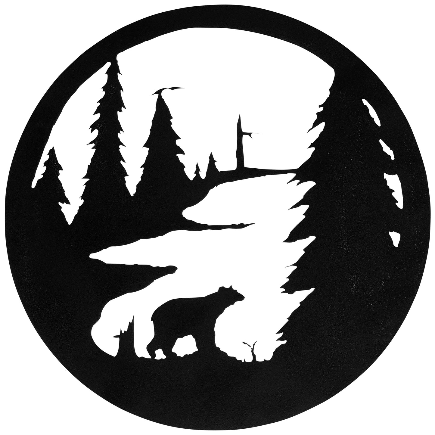 Bear Scene Circular Metal Wall Art