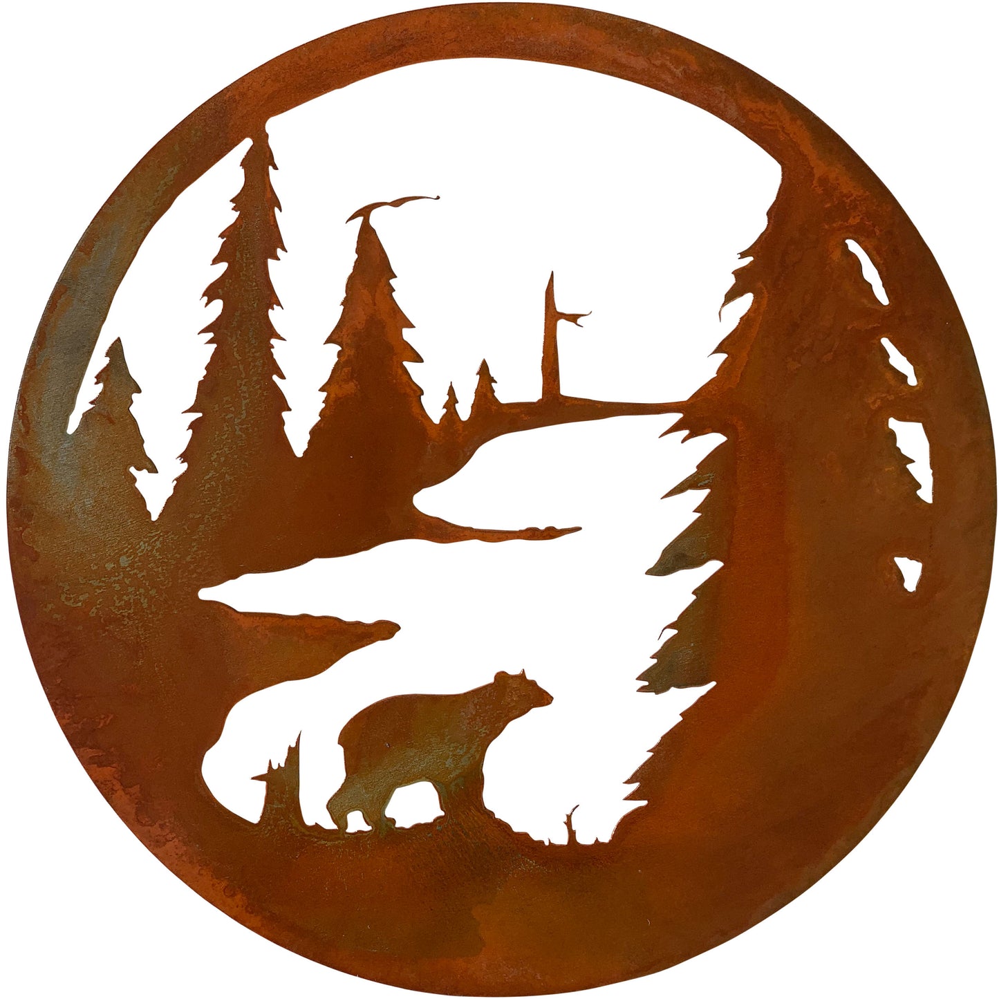 Bear Scene Circular Metal Wall Art