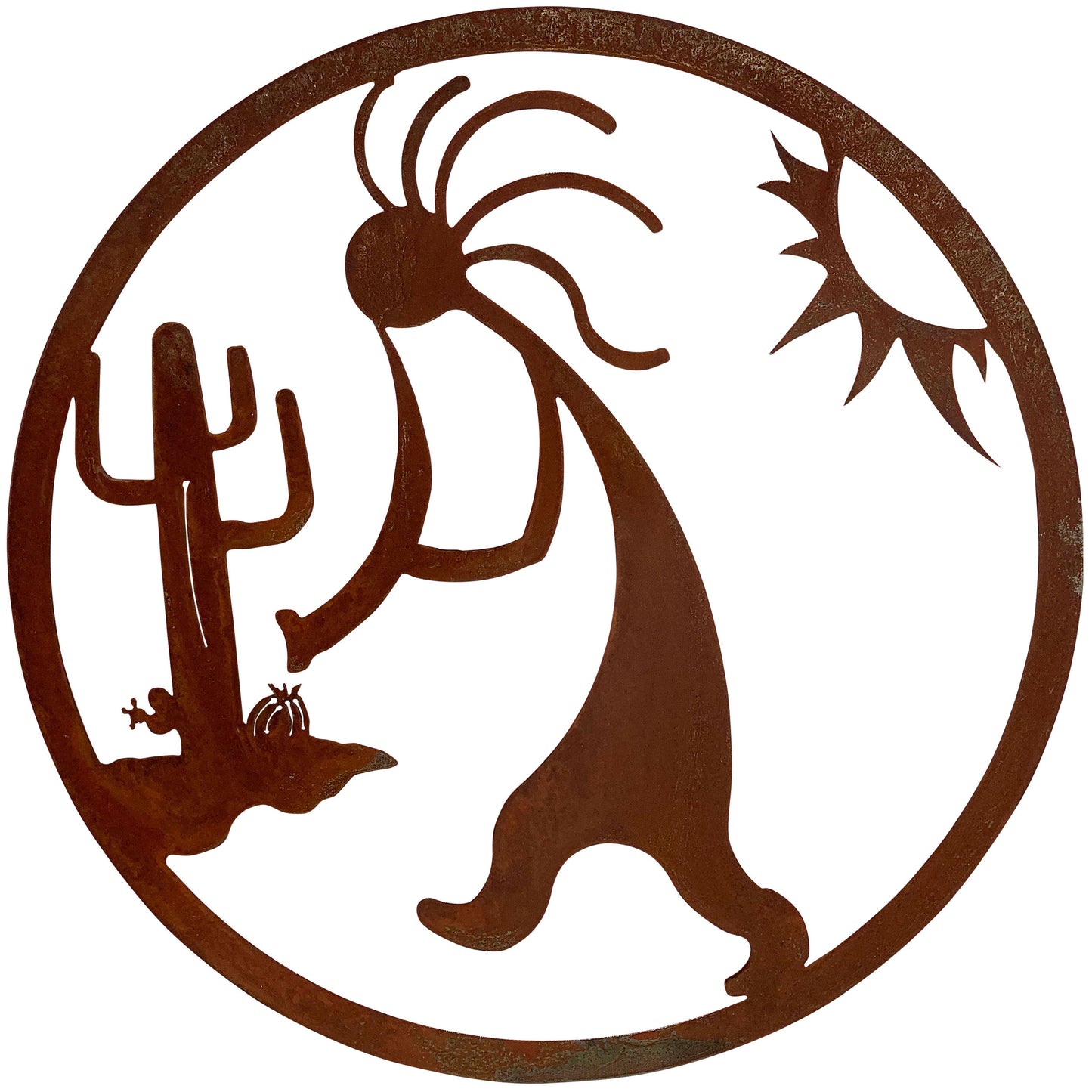 Kokopelli Circle Handcrafted Native Folklore Metal Wall Art
