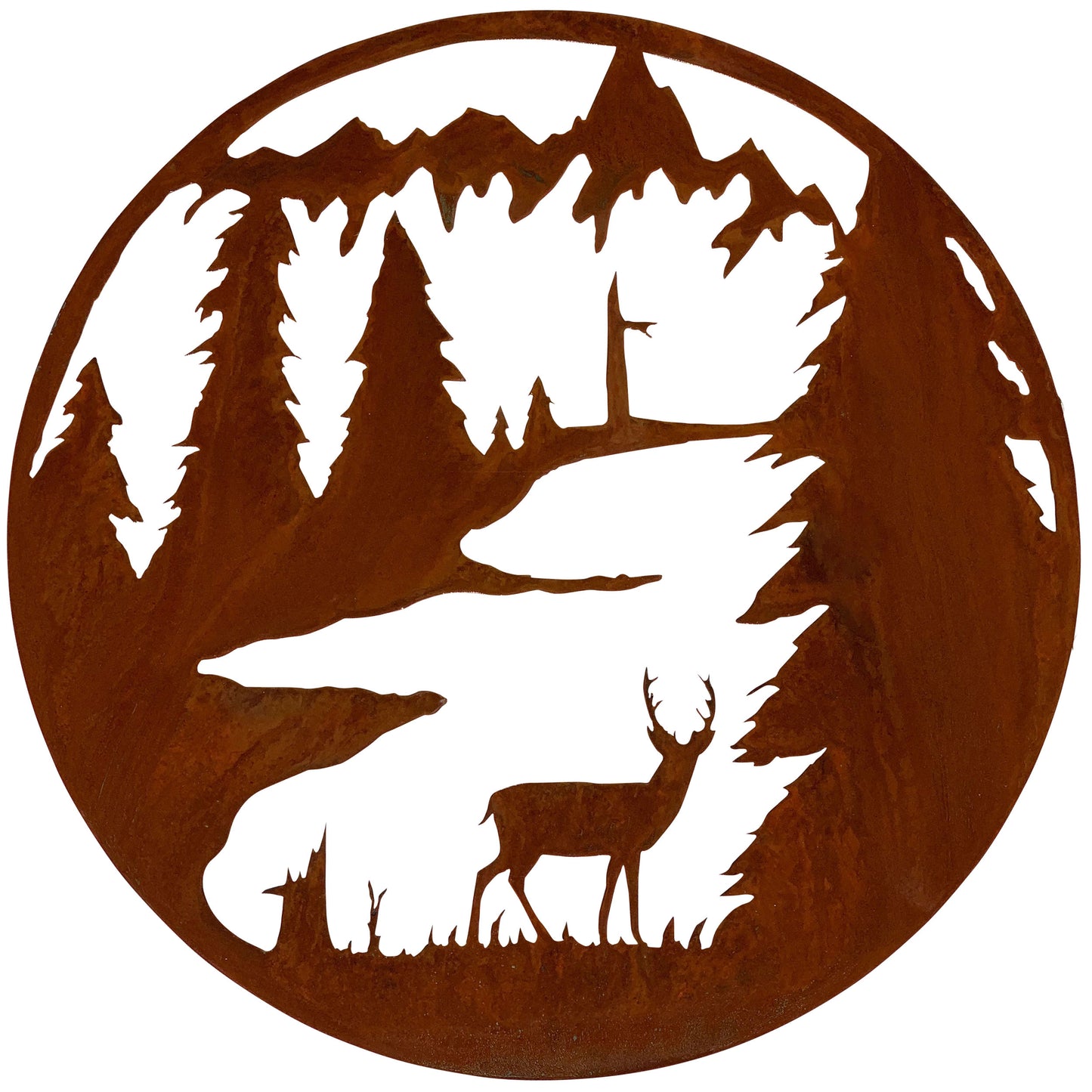 Standing Deer Themed Circle Border Metal Home Decor
