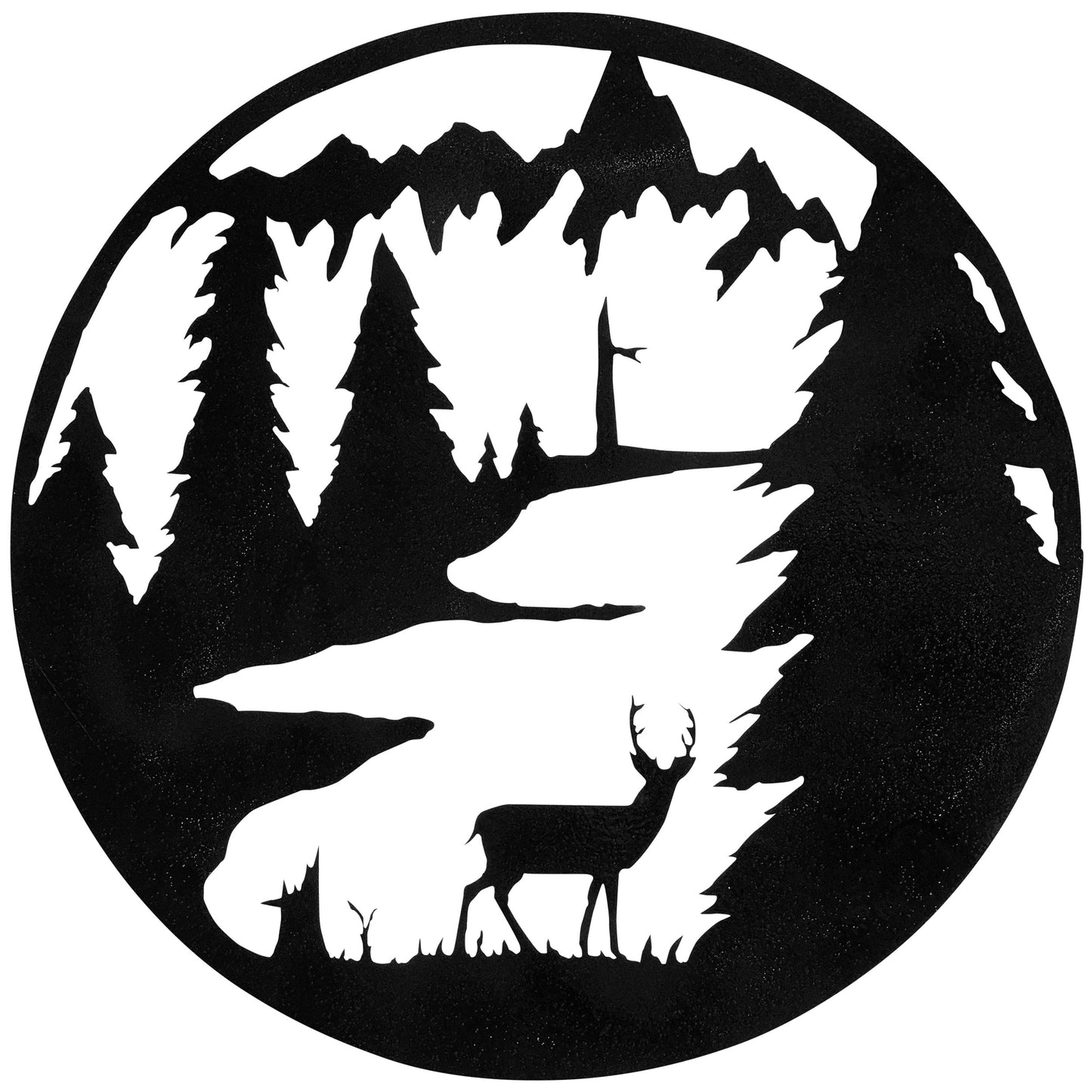 Standing Deer Themed Circle Border Metal Home Decor