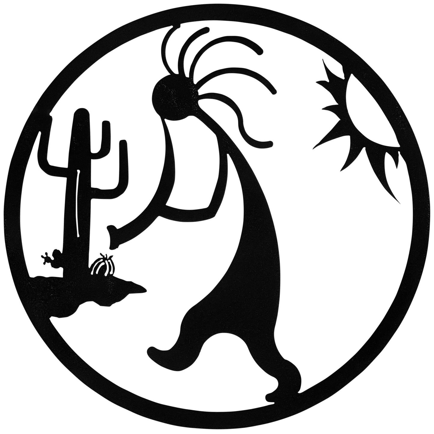 Kokopelli Circle Handcrafted Native Folklore Metal Wall Art
