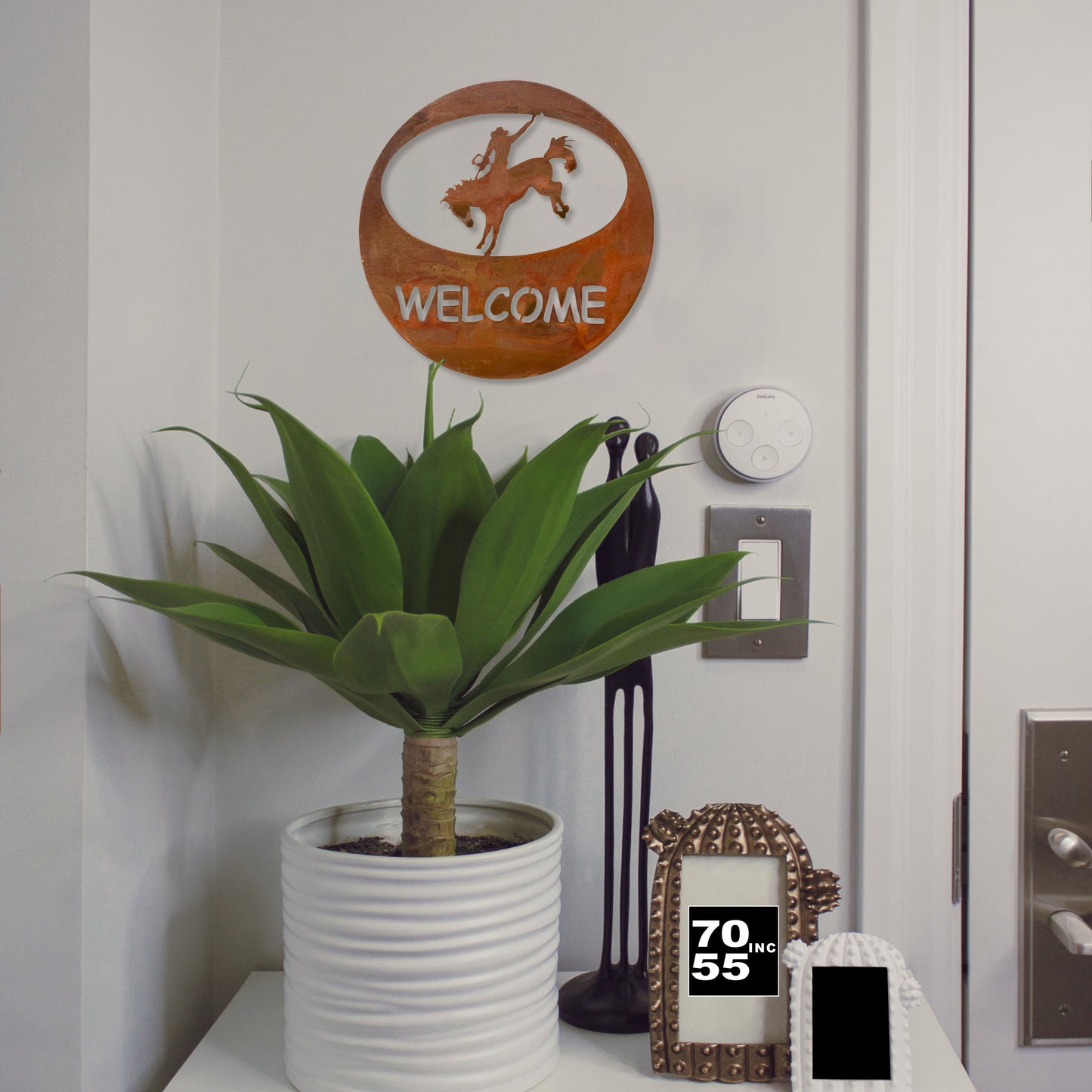 Bronco Rider Welcome Circle Metal Wall Sign