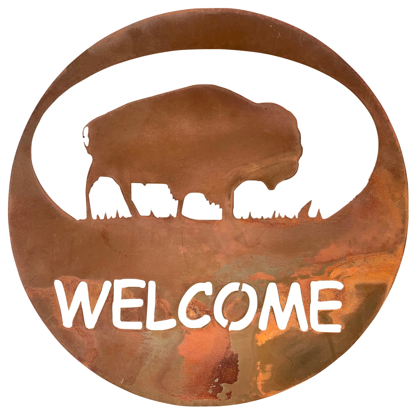 Bison Welcome Circle Buffalo Metal Wall Art