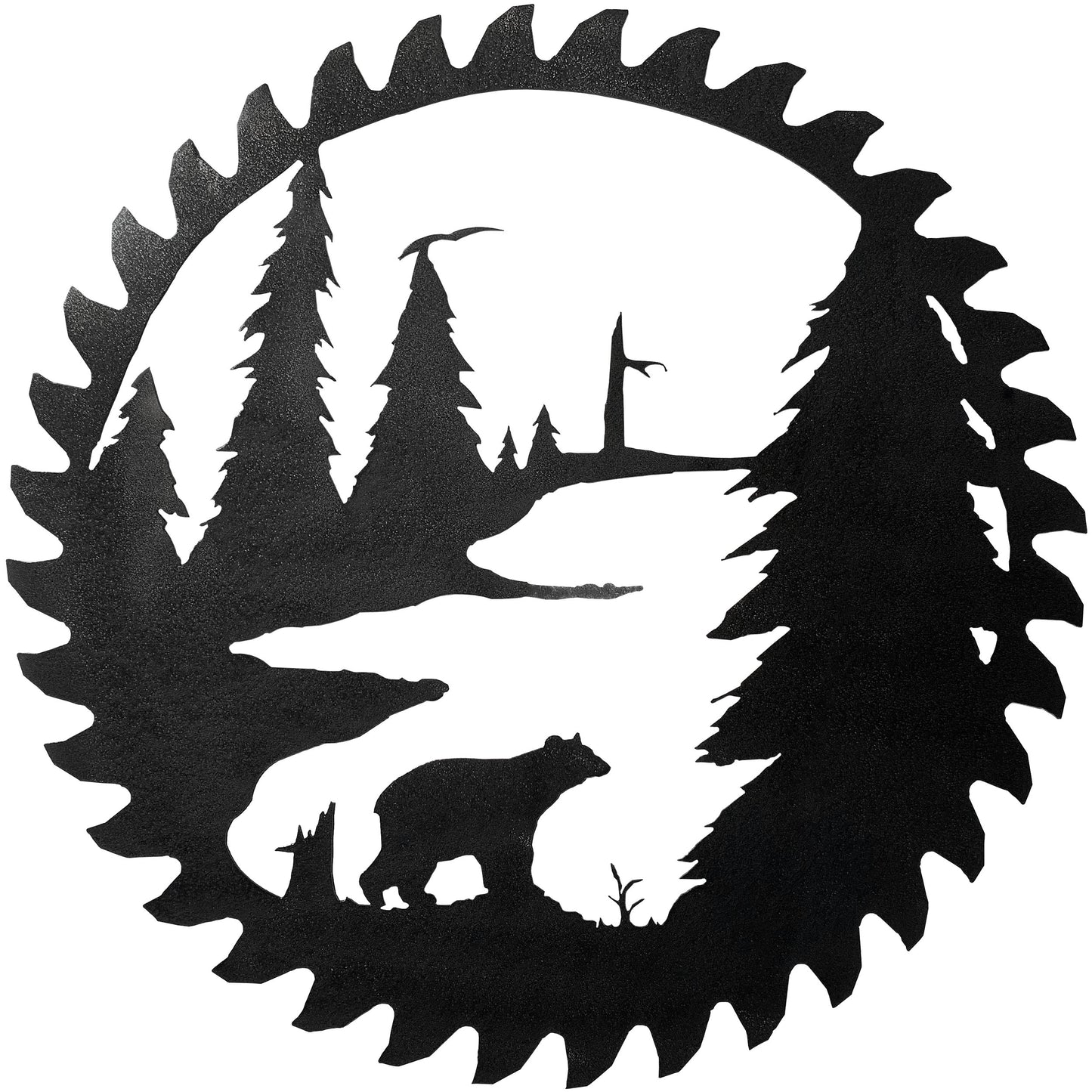 Bear Themed Buzz Saw Blade Cutout Metal Decor