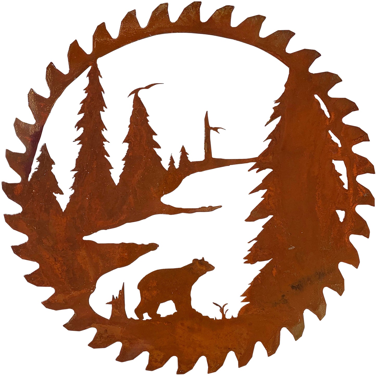 Bear Themed Buzz Saw Blade Cutout Metal Decor