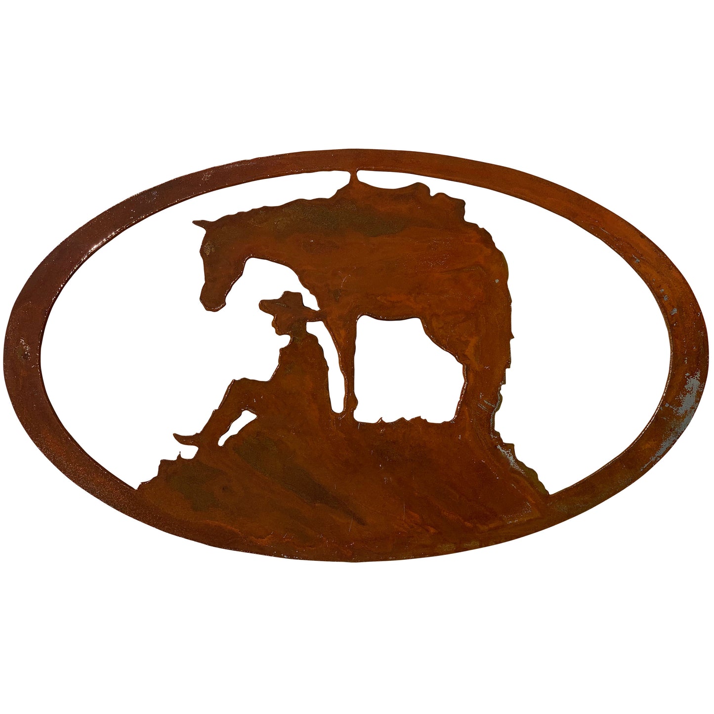 Horse & Cowboy Oval Metal Decor
