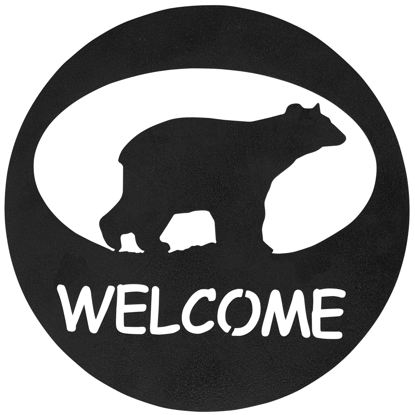 Bear Themed Welcome Sign Circle Metal Decor