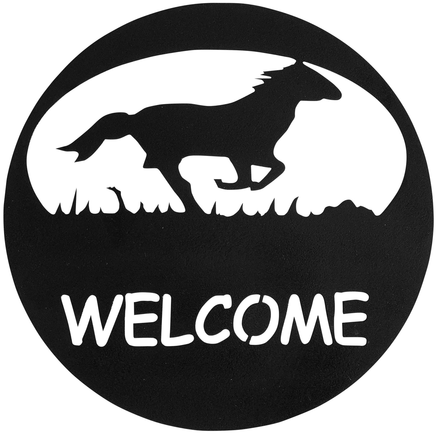 Running Horse Design Welcome Circle Metal Sign