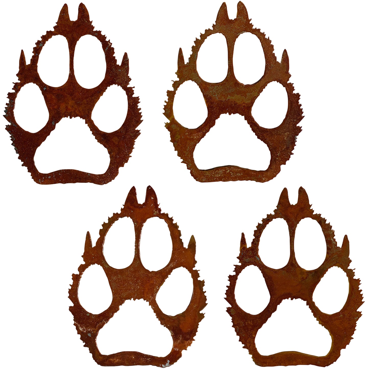Set of 4 Wolf Paw Prints Metal Decor Set