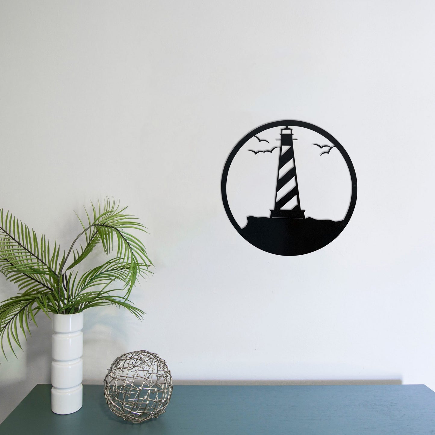 Lighthouse Scene with Circular Frame Silhouette
