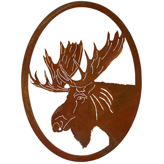 Metal Moose Portrait Silhouette in Oval Frame