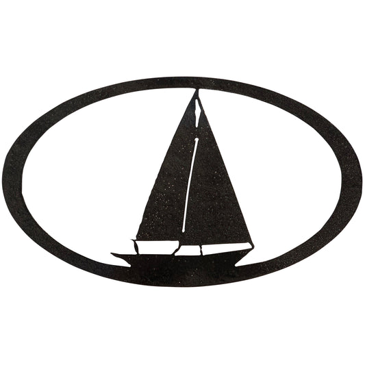 Sailboat Silhouette Oval Scene