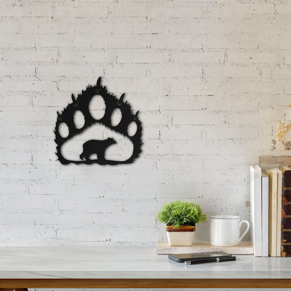 Large Bear Paw with Bear Scene Lodge and Rustic Metal Decor