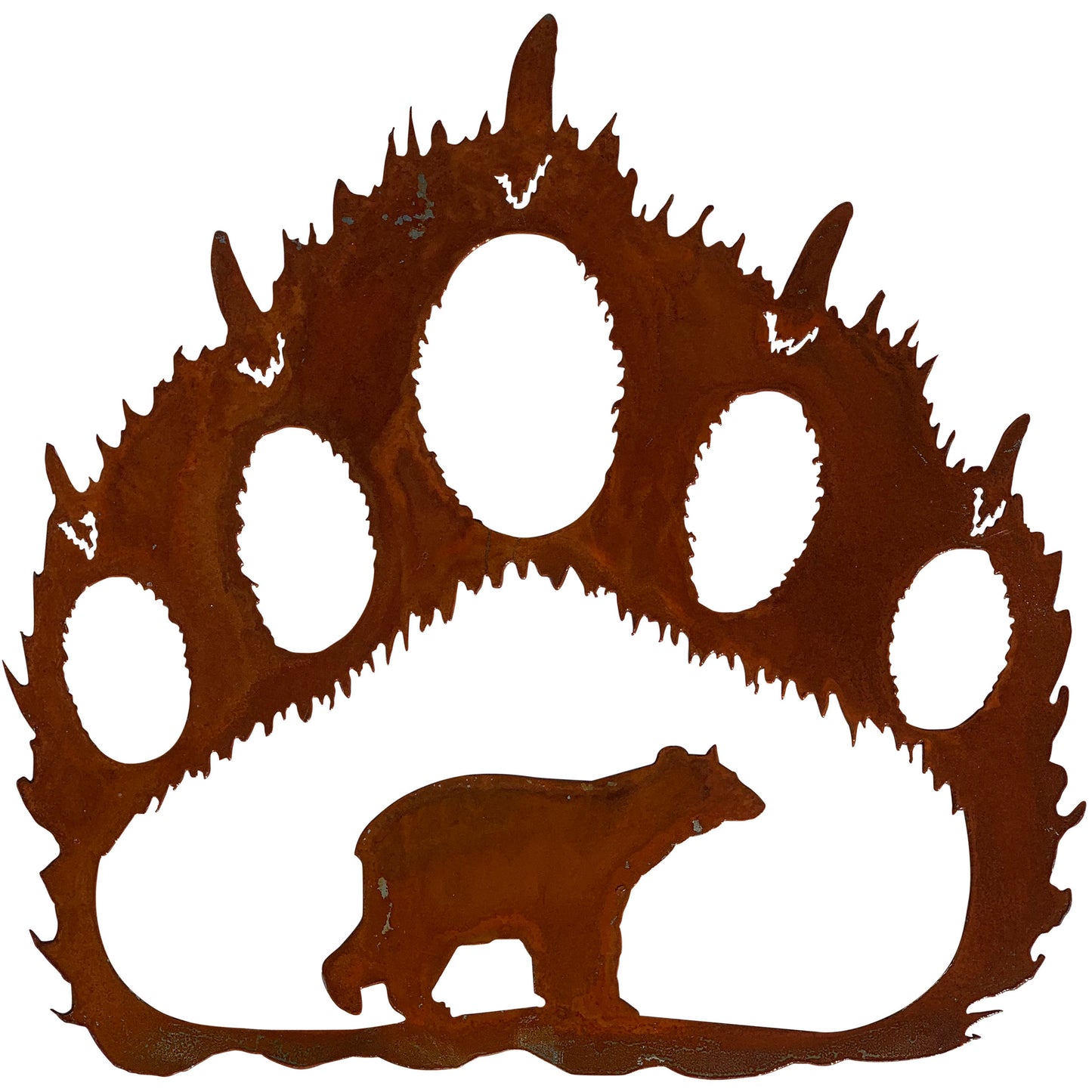 Large Bear Paw with Bear Scene Lodge and Rustic Metal Decor