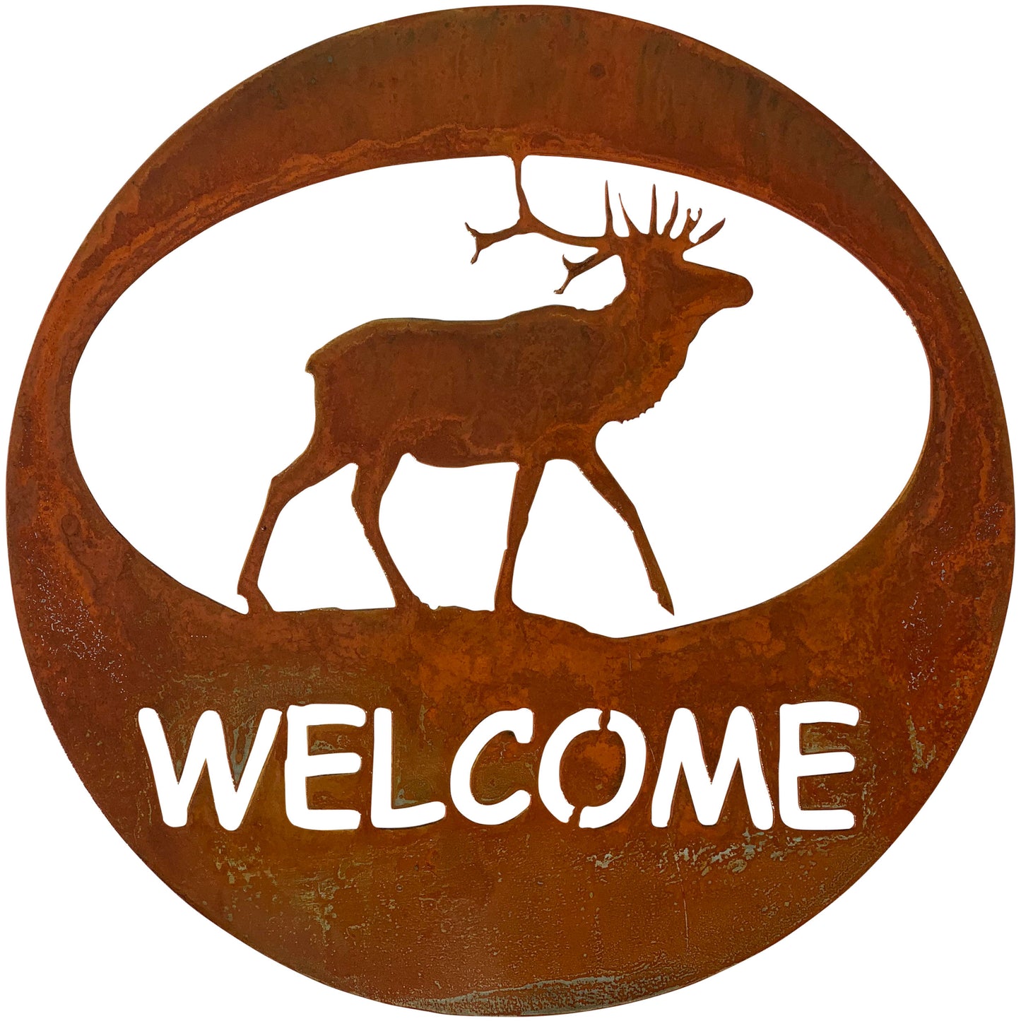 Elk Scene Welcome Sign Circular Metal Decor