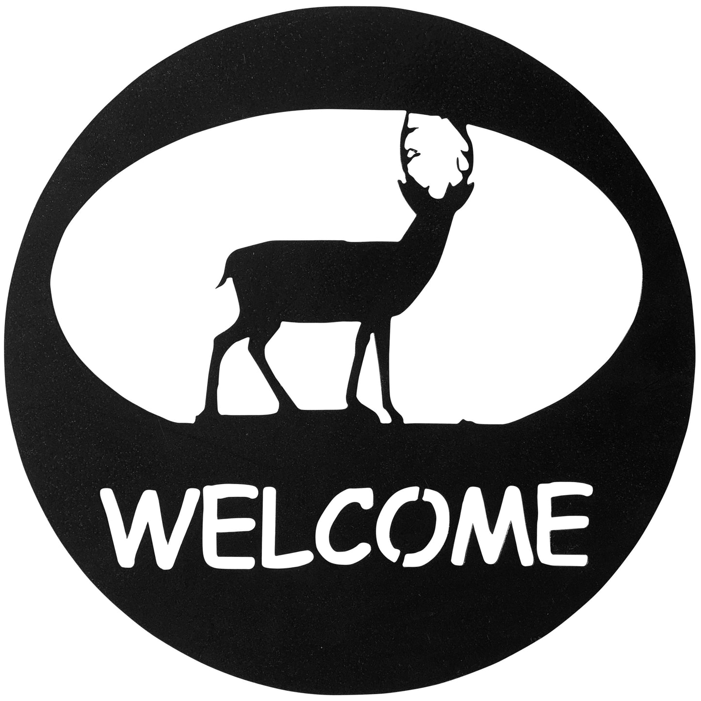 Standing Deer Welcome Sign Circle Metal Decor