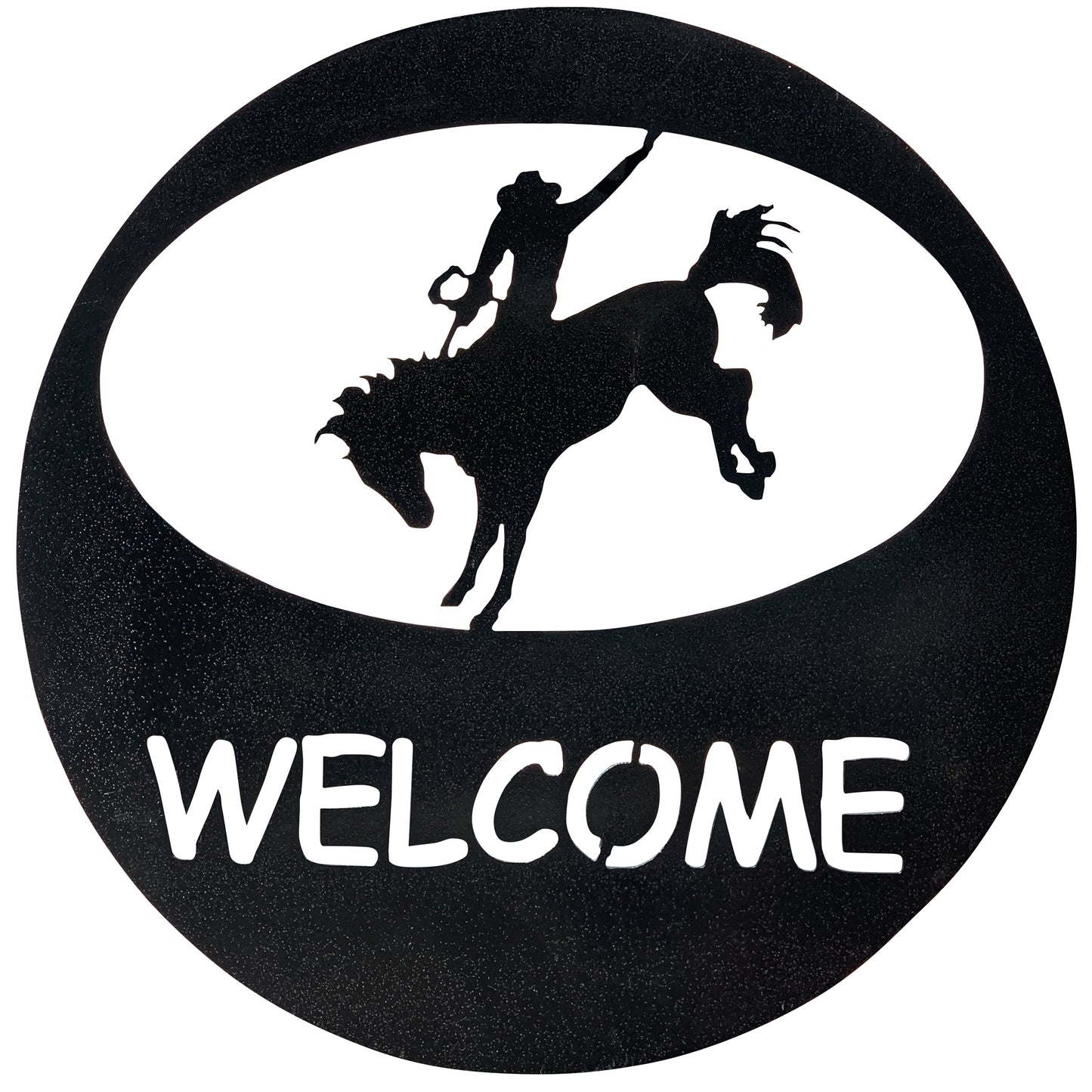 Bronco Rider Welcome Circle Metal Wall Sign