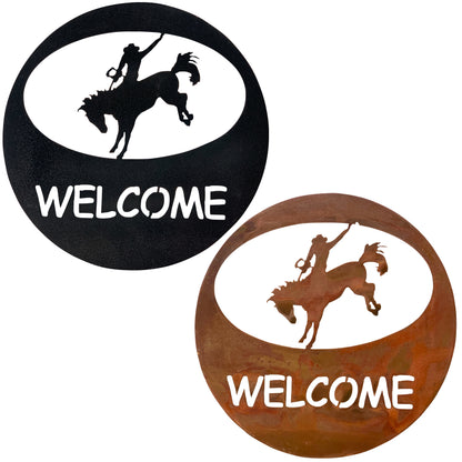 Bronco Rider Welcome Circle Metal Wall Sign