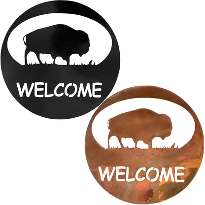 Bison Welcome Circle Buffalo Metal Wall Art