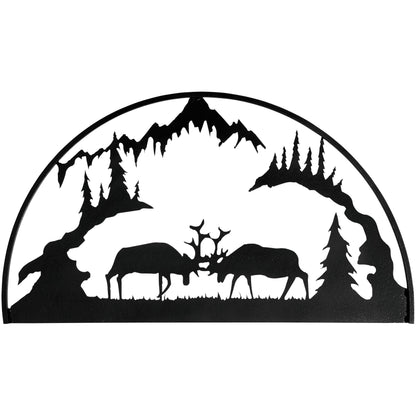 Fighting Elk Themed Hoop Scene Metal Wall Art