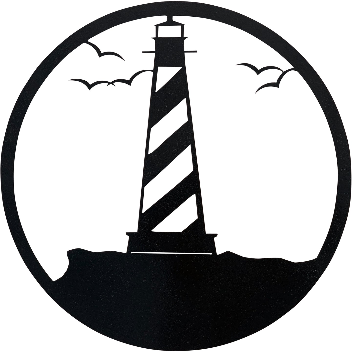 Lighthouse Scene with Circular Frame Silhouette